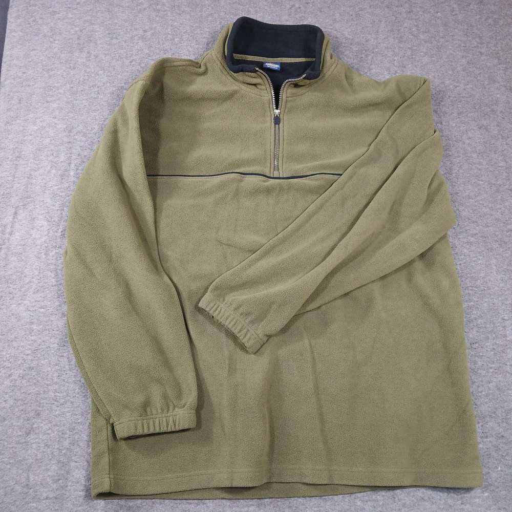 Architect Fleece Pullover Men XXL Green Quarter Zip Mock Neck Piping Long Sleeve